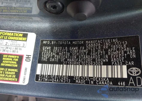 2014 Toyota Corolla S Plus from USA, damaged, VIN 2T1BURHE1EC063008